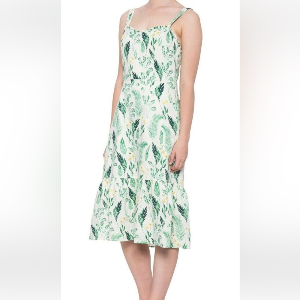 C&C California Leaf Print Midi Linen Dress